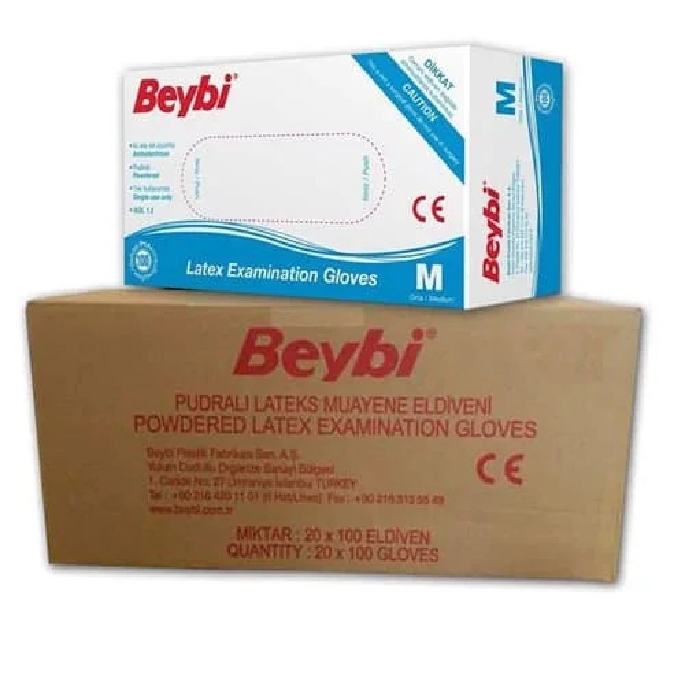 BEYBİ Lateks Pudralı Eldiven - 20 Adet - 1 Koli