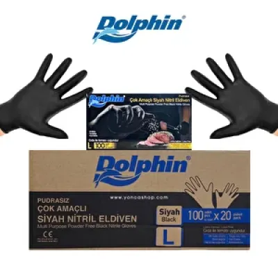 Dolphin Siyah Çok Amaçlı Nitril Eldiven Pudrasız 100lü PAKET 20 PAKET Dolphin Siyah Çok Amaçlı Nitril Eldiven Pudrasız 100lü PAKET 20 PAKET