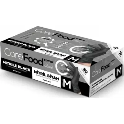 Bimel Corefood Power Tırtıklı Siyah Nitril Eldiven 1 PAKET 50 ADET